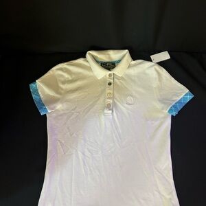 Vintage woman’s Ralph Lauren Active White Polo Shirt with Blue Accents size S/P
